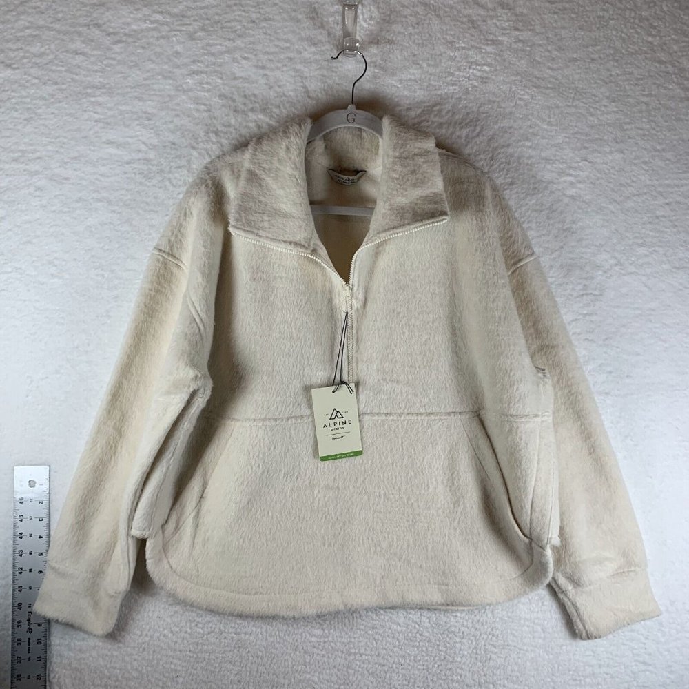 Alpine Design Sweater‎ Women's XL Beige Polyester Long Sleeve Knit Half Zip 7197